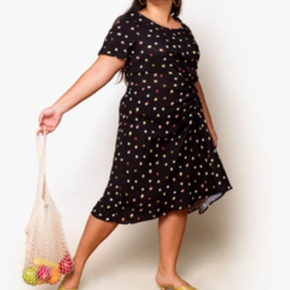 Lovefool Black Polka Dot Floral Rayon Ruched Samantha Dress - Picture 1 of 4